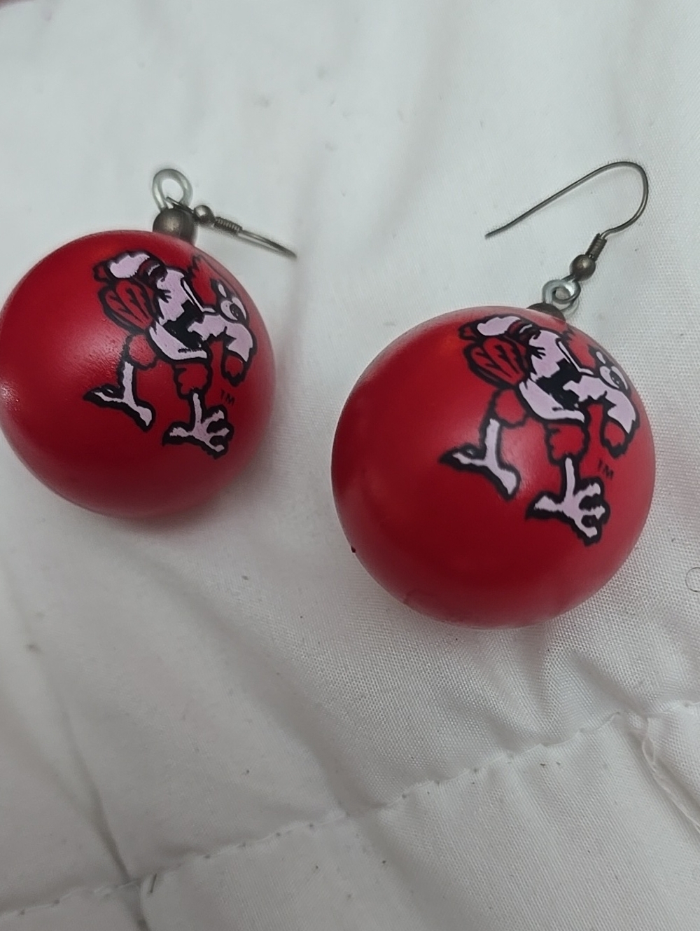 Red Round  Cardinal Graphic Dangle Earrings